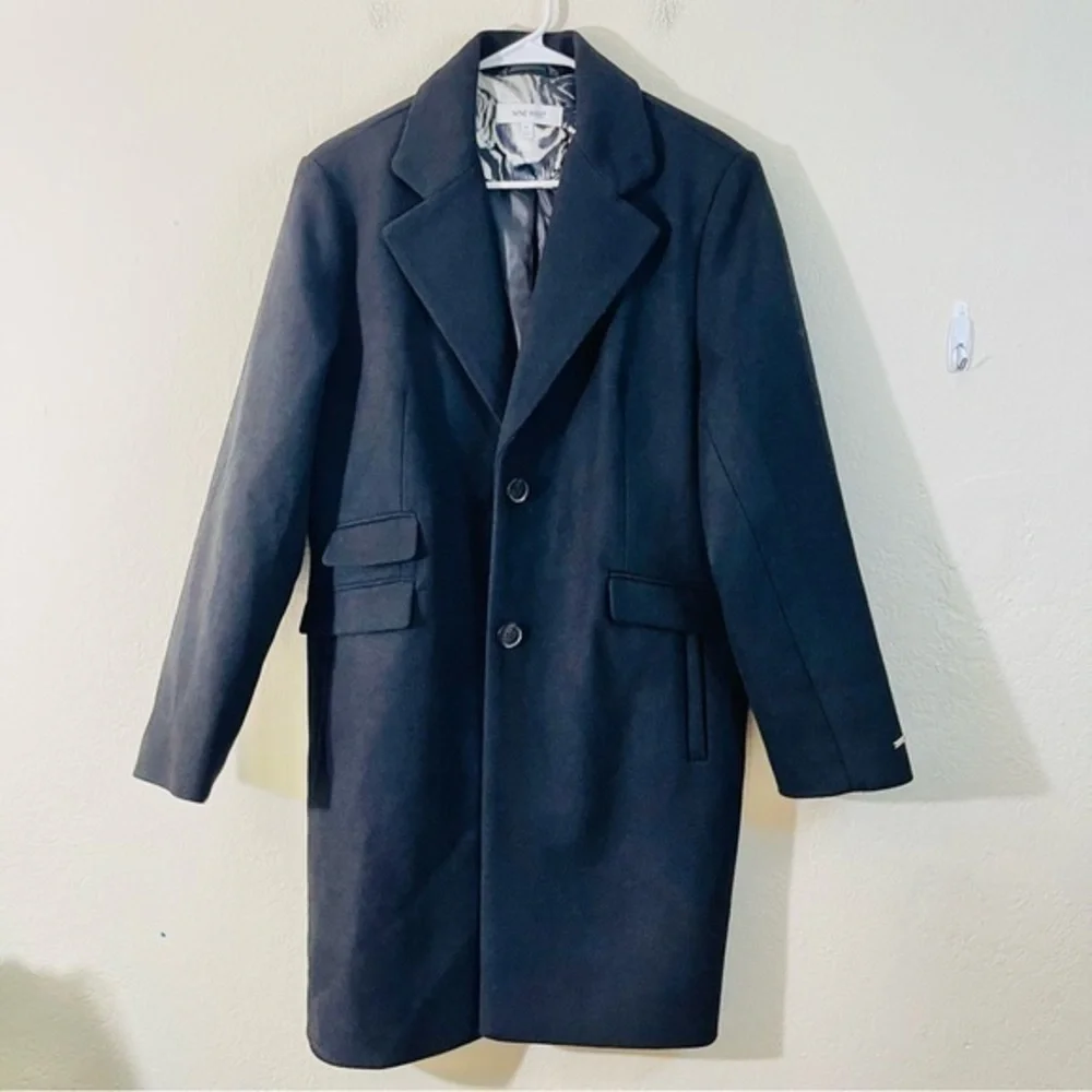 Nine West Wool Blend Long Sleeve Coat Women Size XL Black Pockets